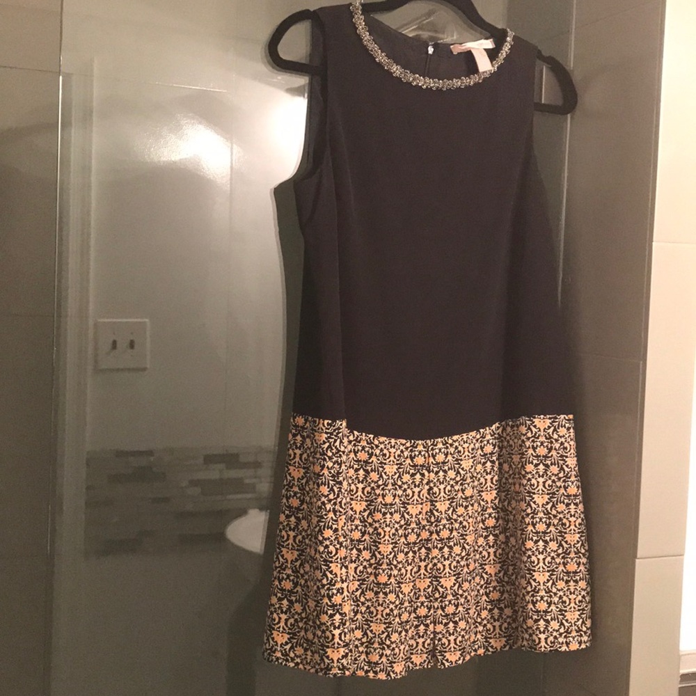 Black embellished neck mini dress